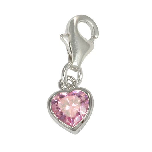 Breloque en argent sterling en forme de cœur rose et cristal