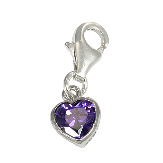 Breloque en argent sterling avec cœur violet et cristal