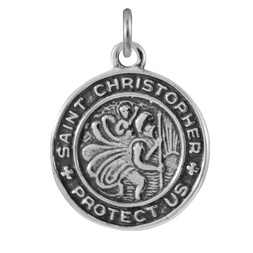 Breloque ronde Saint-Christophe en argent sterling