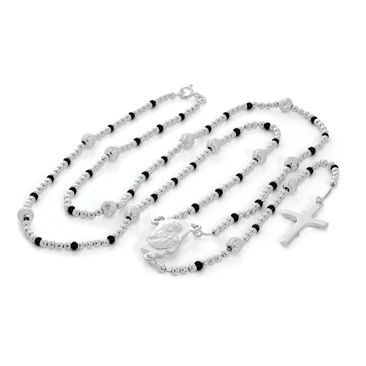 Collier de perles de chapelet en argent sterling