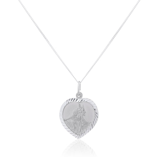 Collier personnalisé en argent sterling avec cœur Saint-Christophe - 40 à 55 cm