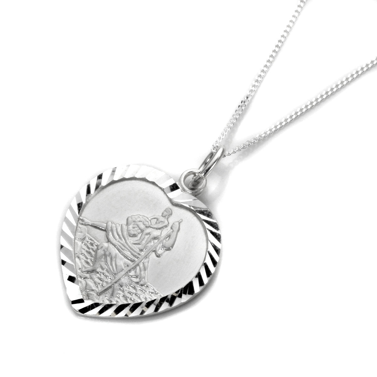 Collier personnalisé en argent sterling avec cœur Saint-Christophe - 40 à 55 cm