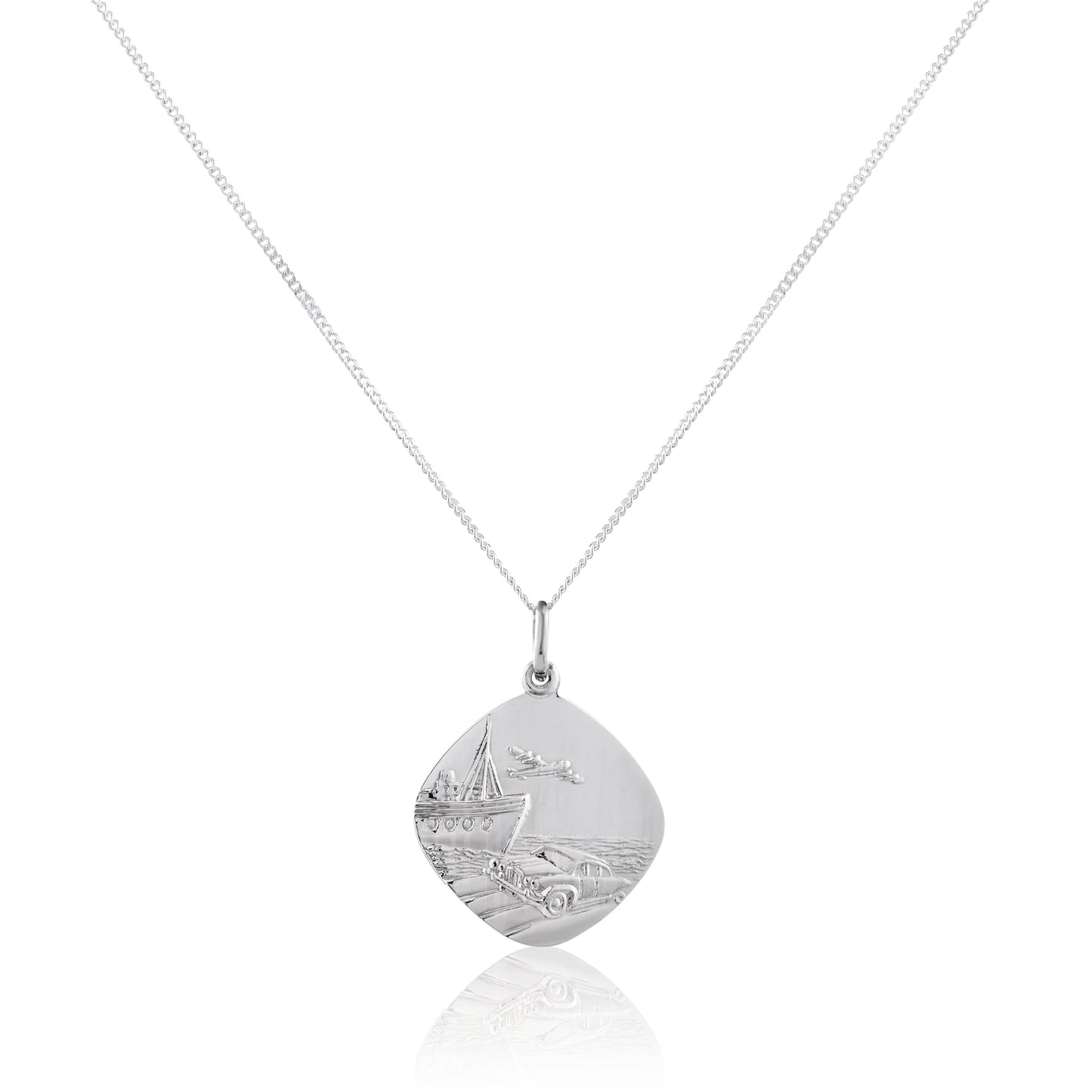 Grand pendentif réversible carré Saint-Christophe en argent sterling - 40 à 61 cm