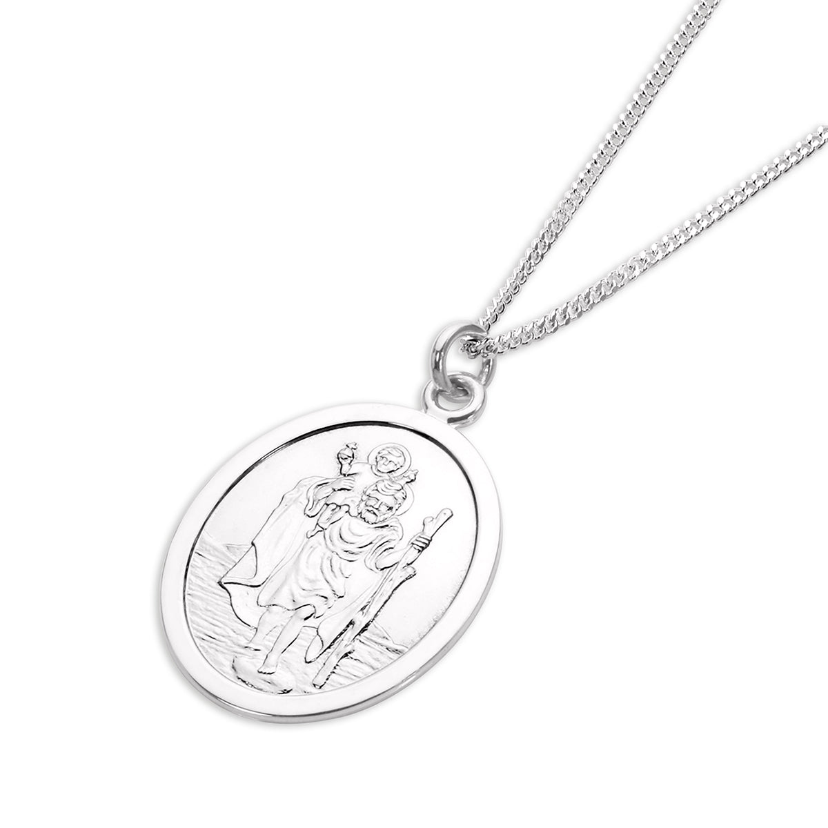 Pendentif ovale Saint-Christophe en argent sterling - 40 à 61 cm