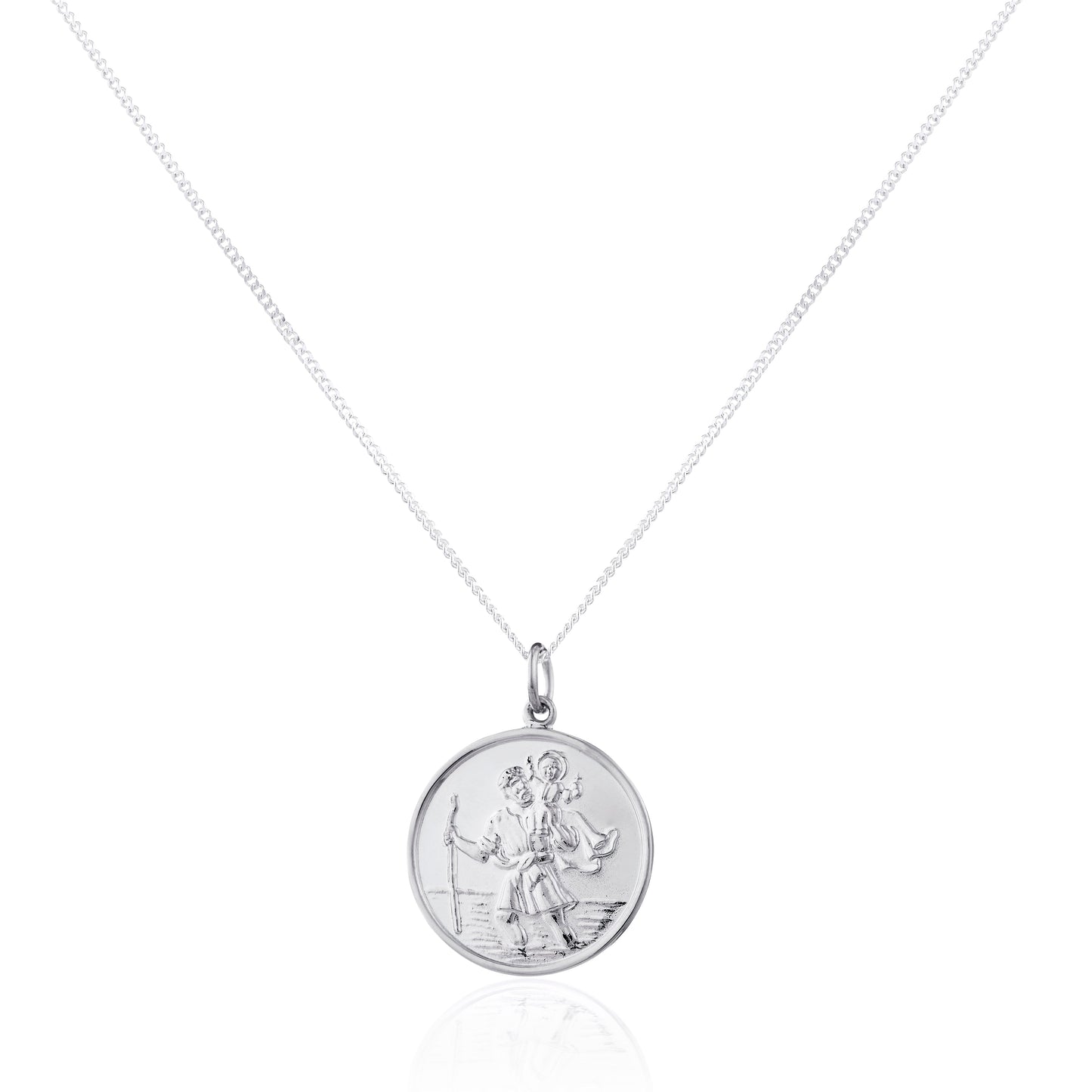 Grand pendentif rond Saint-Christophe en argent sterling - 40 à 61 cm
