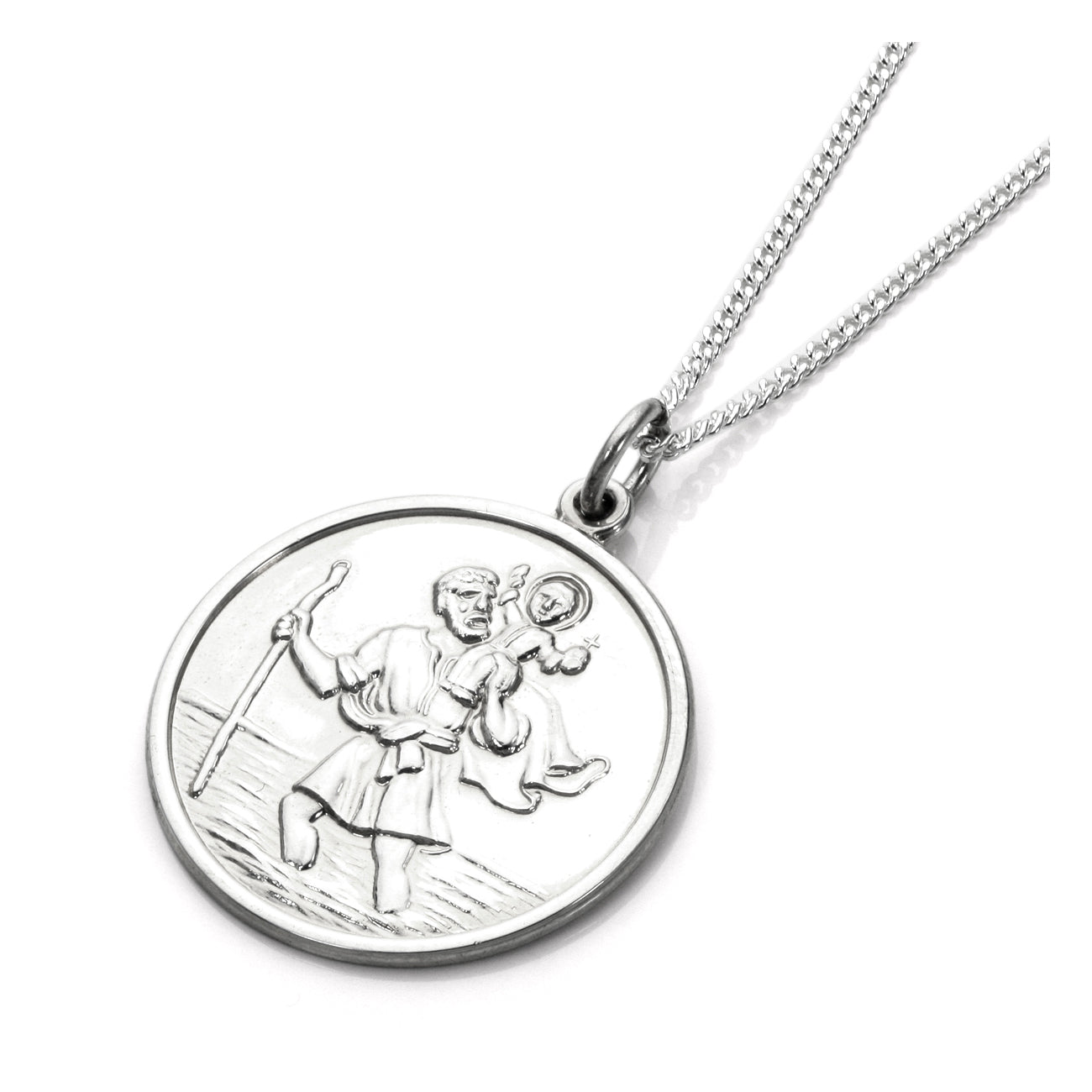 Grand pendentif rond Saint-Christophe en argent sterling - 40 à 61 cm