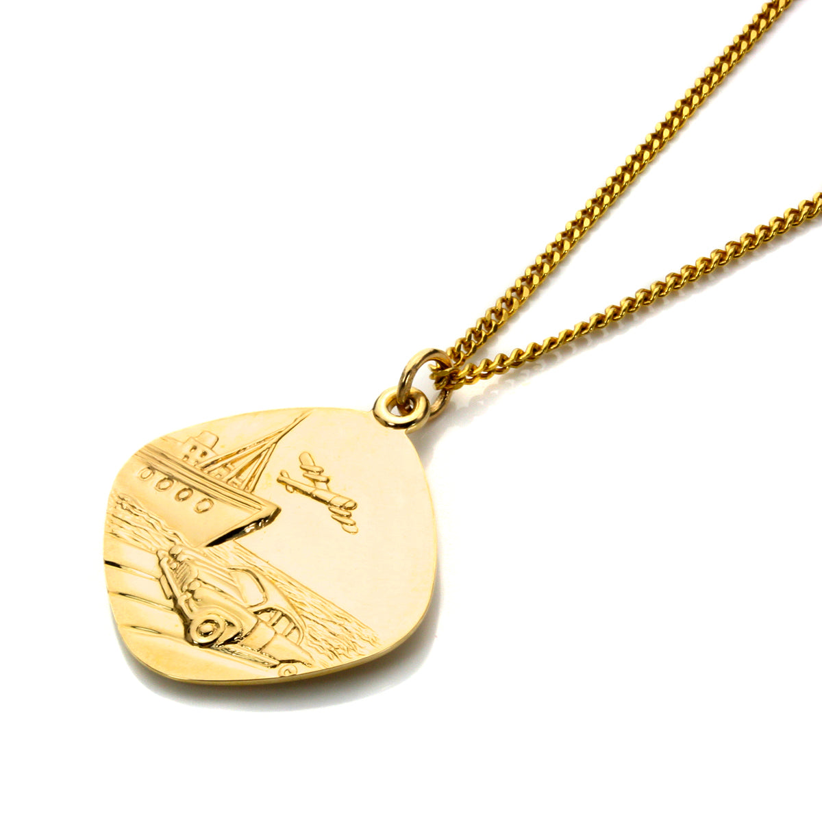 Grand pendentif réversible carré Saint-Christophe en or 9 carats - 40 à 50 cm