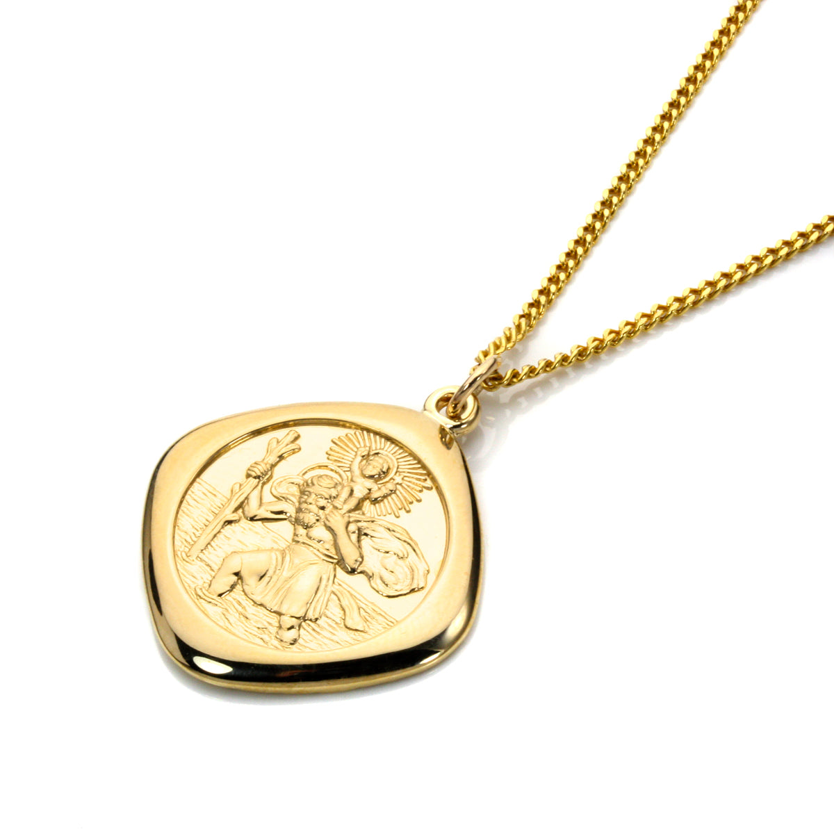 Grand pendentif réversible carré Saint-Christophe en or 9 carats - 40 à 50 cm