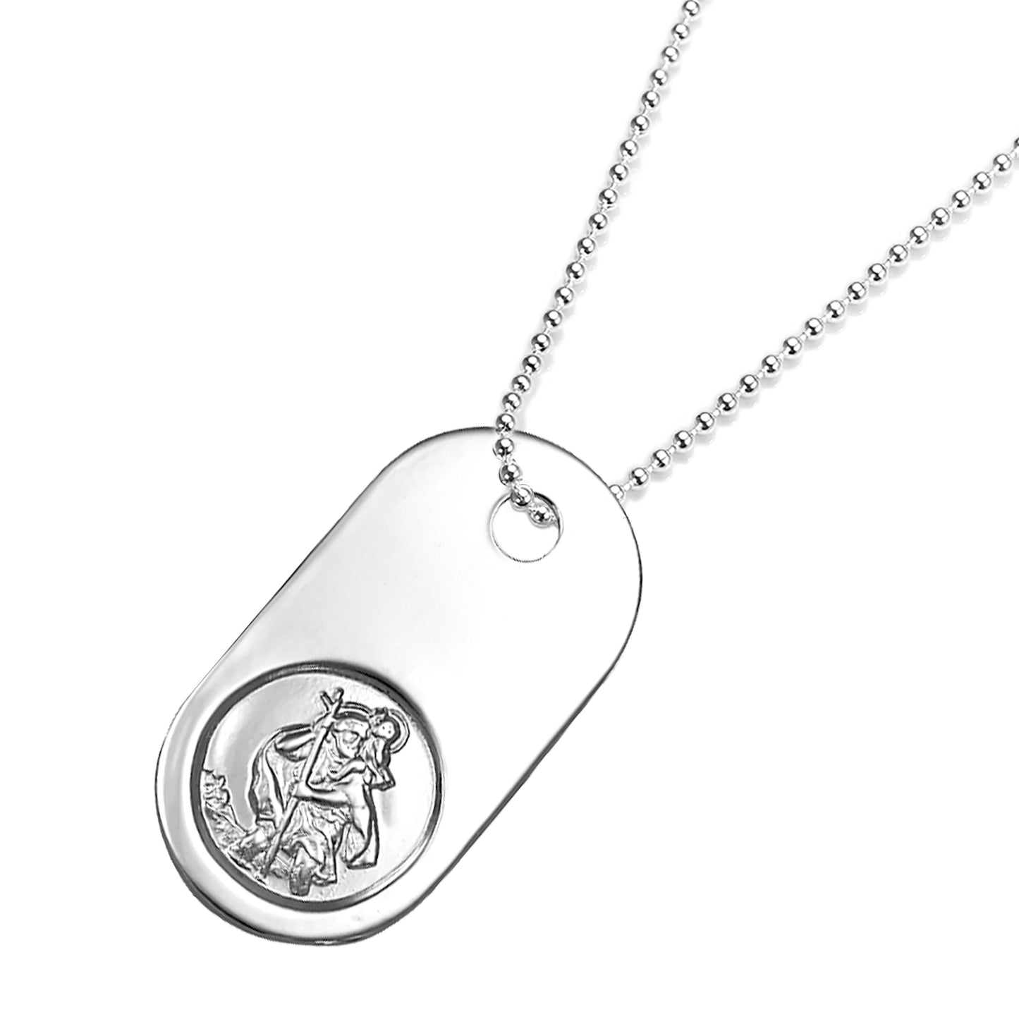 Médaille d'identité en argent sterling avec inscription « Saint Christophe »