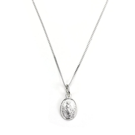 Pendentif médaille de Marie miraculeuse en or blanc 9 carats
