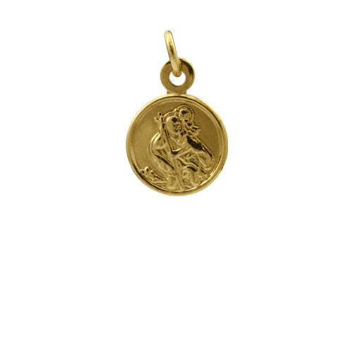 Petit pendentif rond Saint Christophe en or 9 carats