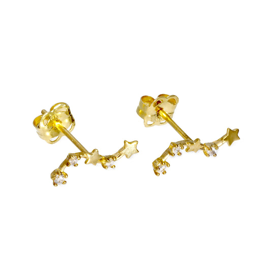 Boucles d'oreilles à tige en or 9 carats et cristaux CZ transparents en forme de chaîne d'étoiles