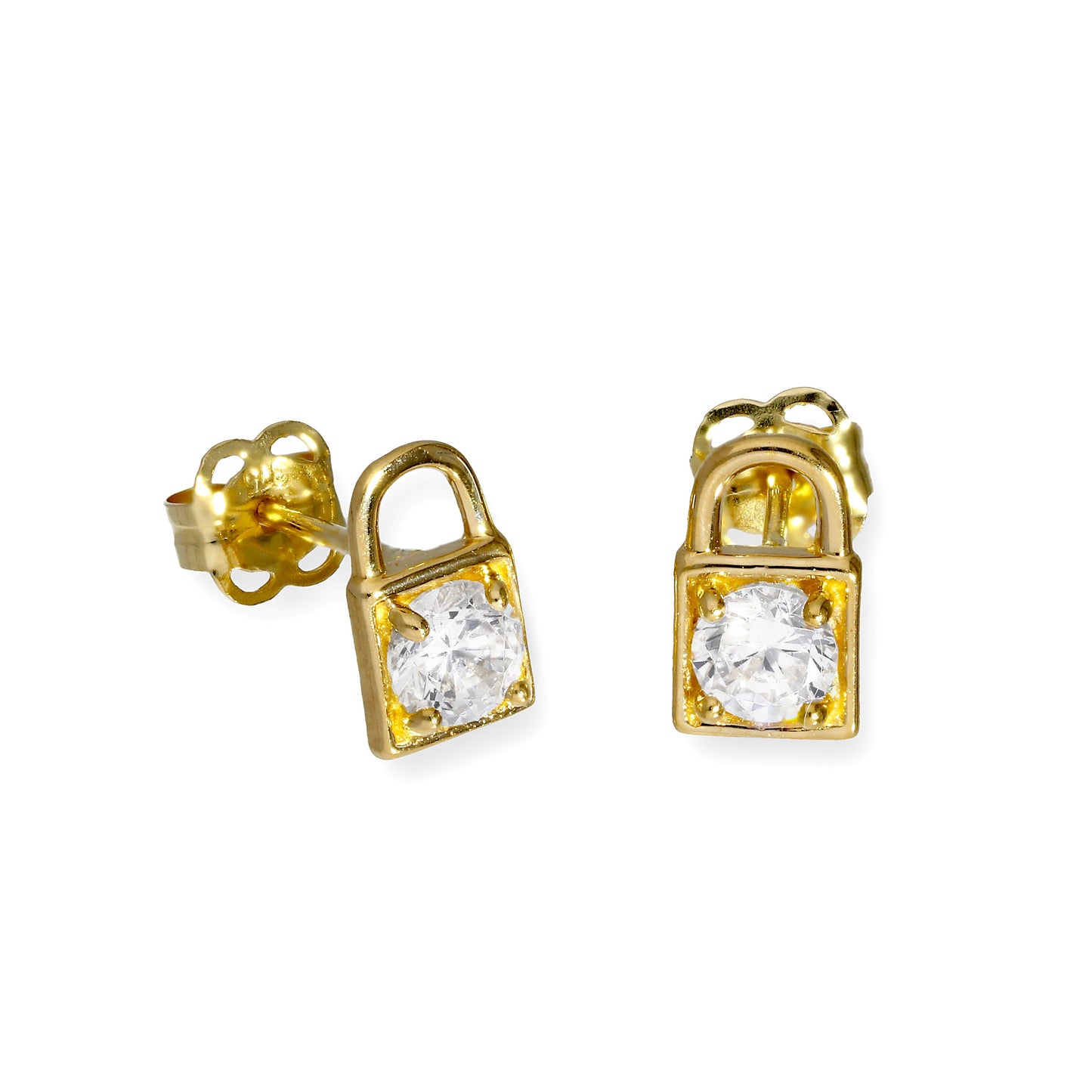 Boucles d'oreilles à tige en or 9 carats et cristal CZ transparent avec cadenas