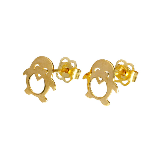 Boucles d'oreilles à tige en or 9 carats avec motif pingouin heureux et détails découpés