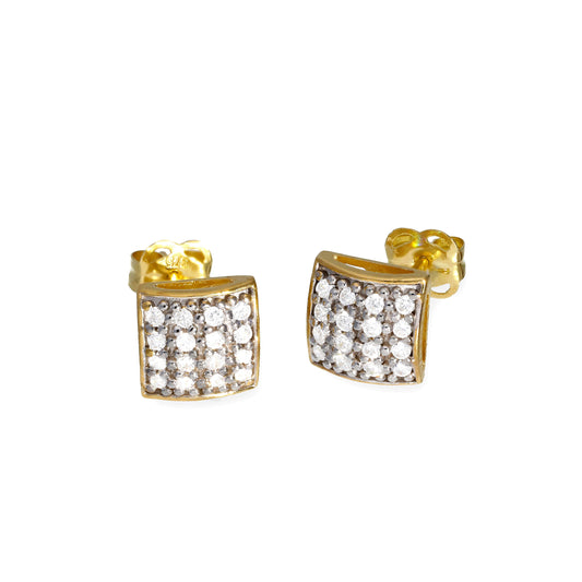 Boucles d'oreilles carrées en or 9 carats et cristal CZ transparent