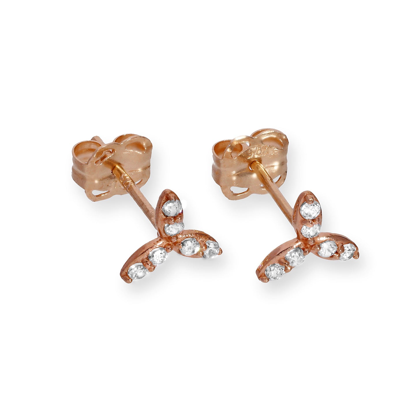 Boucles d'oreilles à tige en or rose 9 carats et cristaux CZ transparents en forme de feuilles
