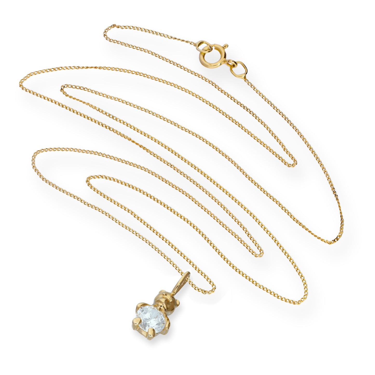 Collier avec pendentif ours en peluche en or 9 carats et cristal CZ transparent, 40 à 50 cm