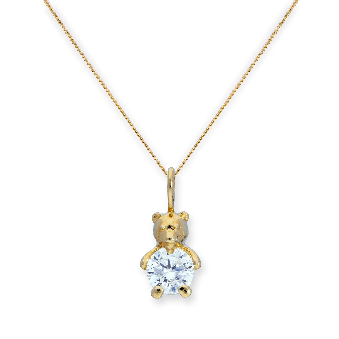 Collier avec pendentif ours en peluche en or 9 carats et cristal CZ transparent, 40 à 50 cm