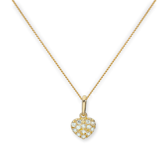 Collier avec pendentif en forme de cœur plat en or 9 carats et cristal CZ transparent, 40 à 50 cm