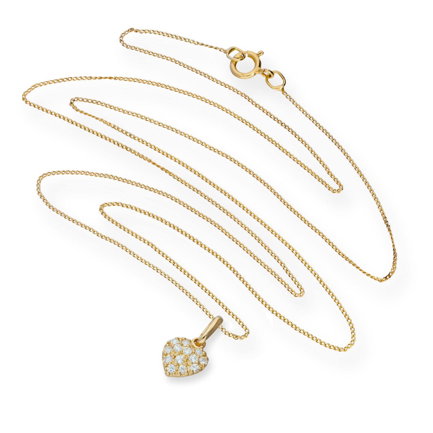 Collier avec pendentif en forme de cœur plat en or 9 carats et cristal CZ transparent, 40 à 50 cm