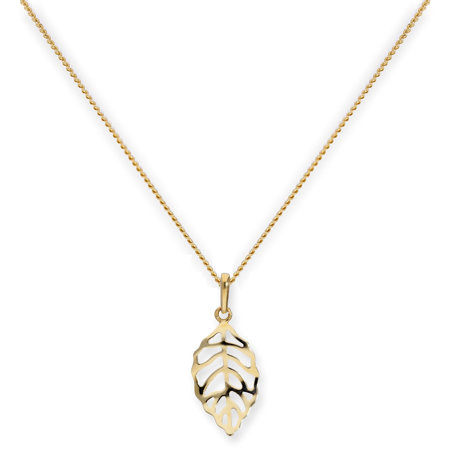Collier pendentif feuille découpée en or 9 carats, 40 à 50 cm