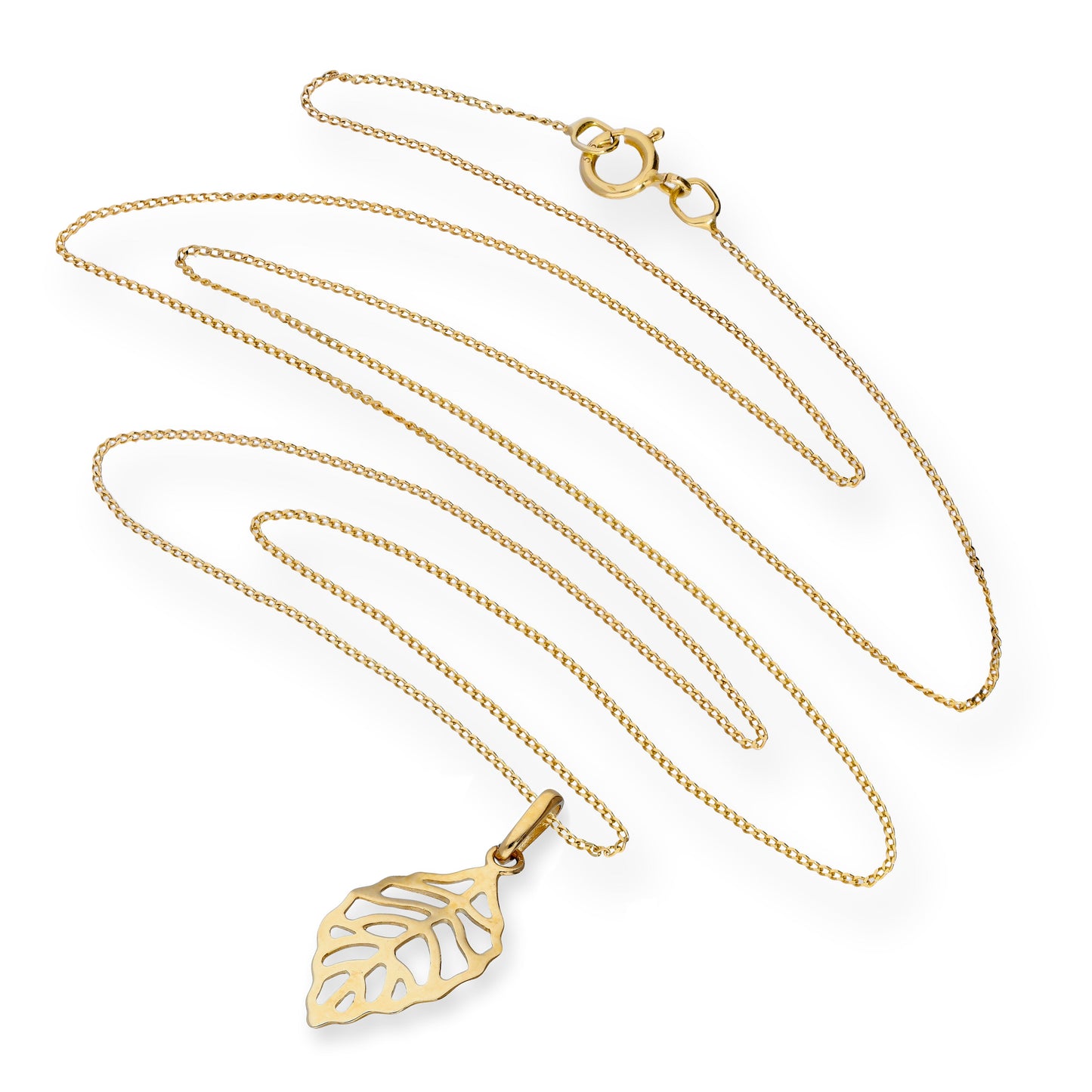 Collier pendentif feuille découpée en or 9 carats, 40 à 50 cm