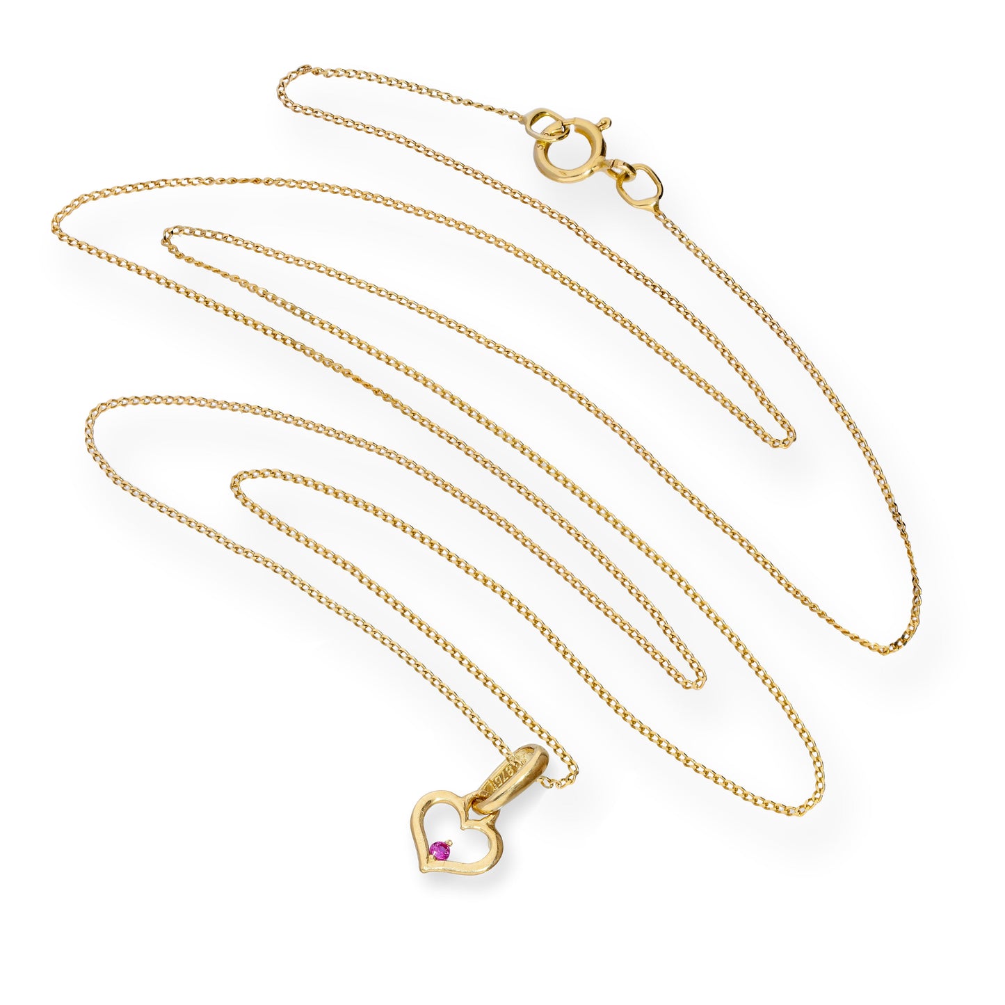 Collier avec pendentif en forme de cœur en or 9 carats et cristal CZ rubis, 40 à 50 cm