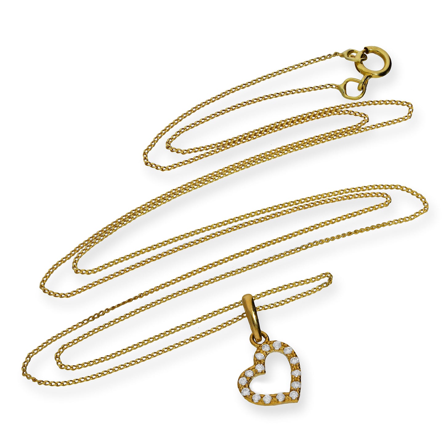 Collier avec pendentif en forme de cœur en or 9 carats et cristal CZ transparent, 40 à 50 cm