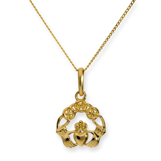 Collier pendentif Claddagh en or 9 carats de 40 à 50 cm