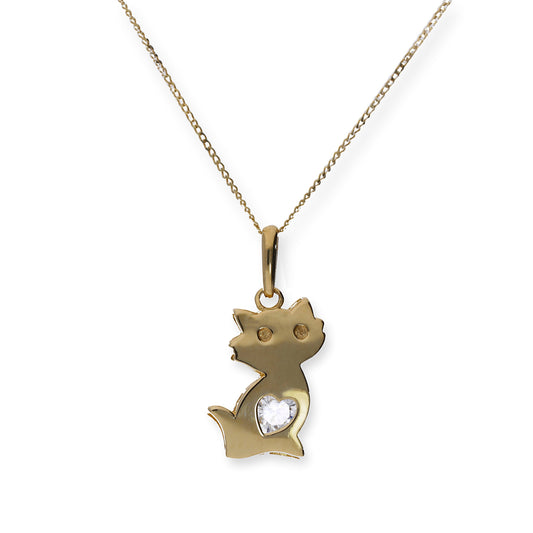 Collier avec pendentif chat en or 9 carats et cristal CZ transparent, 40 à 50 cm