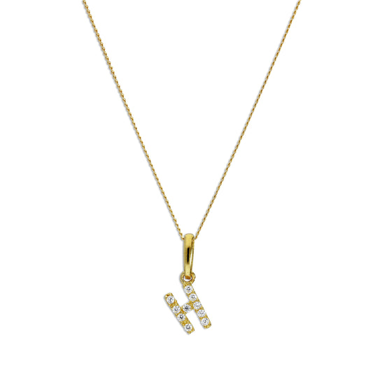 Pendentif lettre H en or 9 carats et cristal CZ transparent sur chaîne de 40 à 50 cm