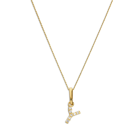 Pendentif lettre Y en or 9 carats et cristal CZ transparent sur chaîne de 40 à 50 cm