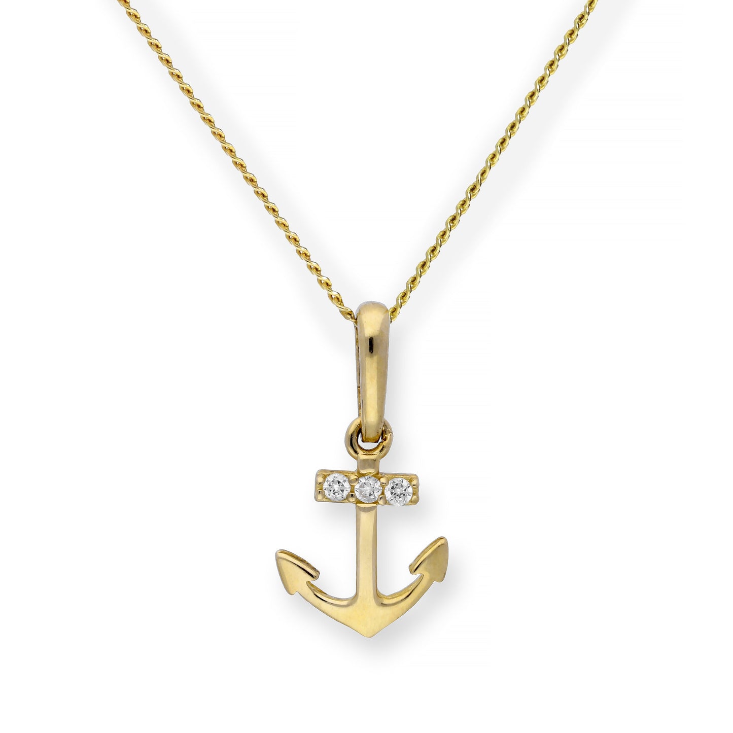 Collier avec pendentif ancre en or 9 carats et cristal CZ transparent