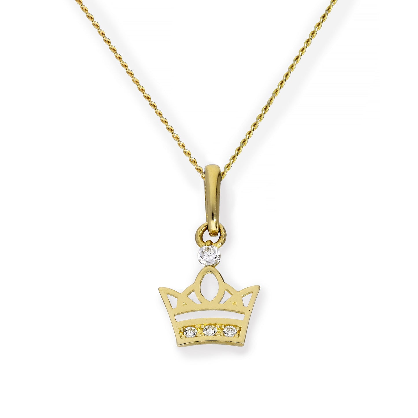 Collier avec pendentif couronne royale en or 9 carats et cristal CZ transparent