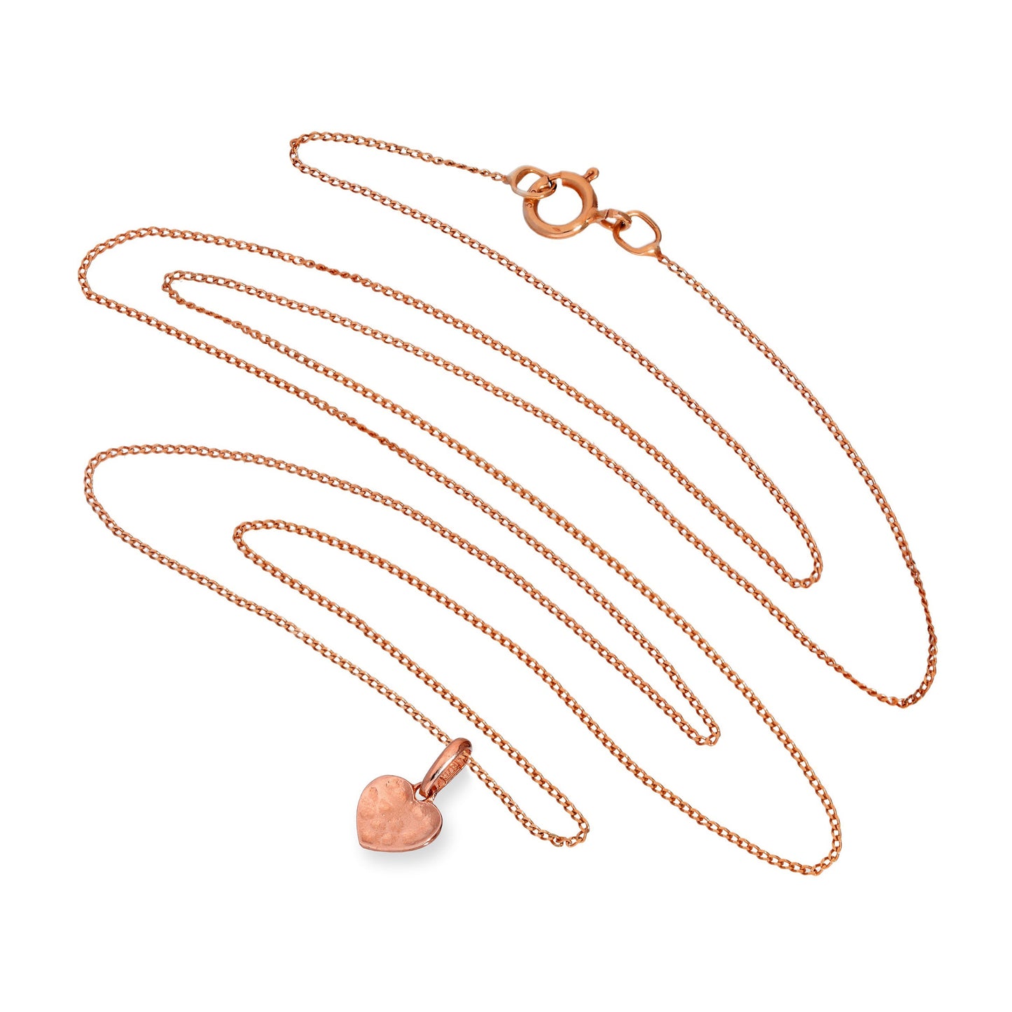 Collier avec pendentif en forme de cœur en or rose 9 carats avec finition martelée