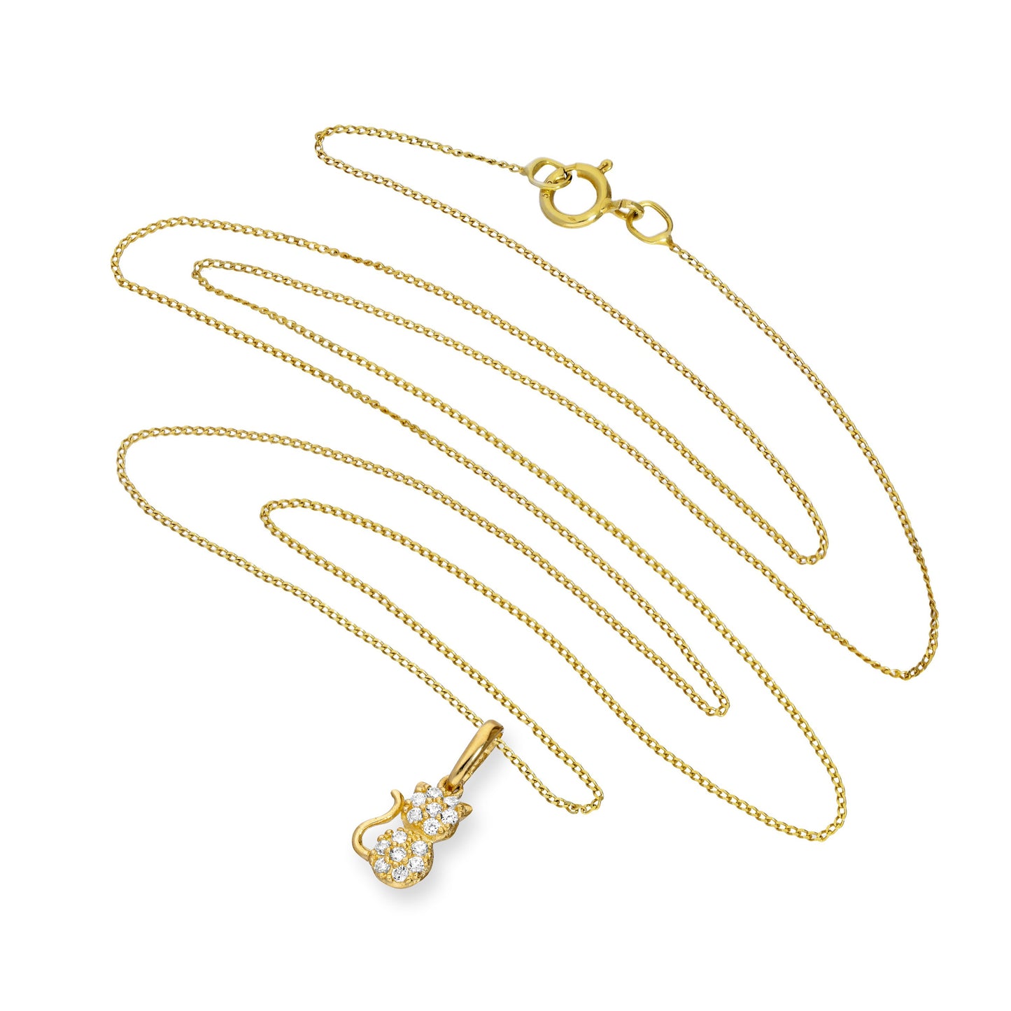 Collier avec pendentif chat en or 9 carats et cristal CZ transparent