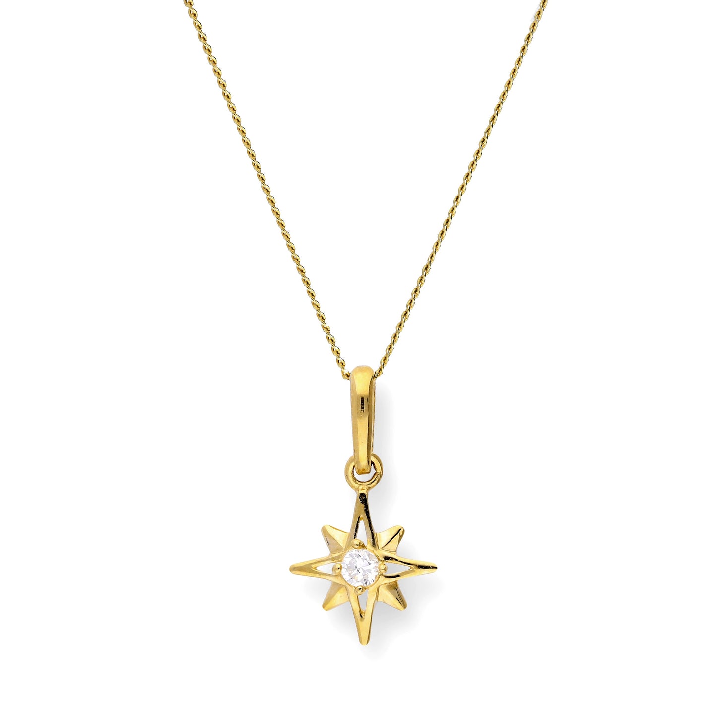 Collier avec pendentif étoile brillante en or 9 carats et cristal CZ transparent