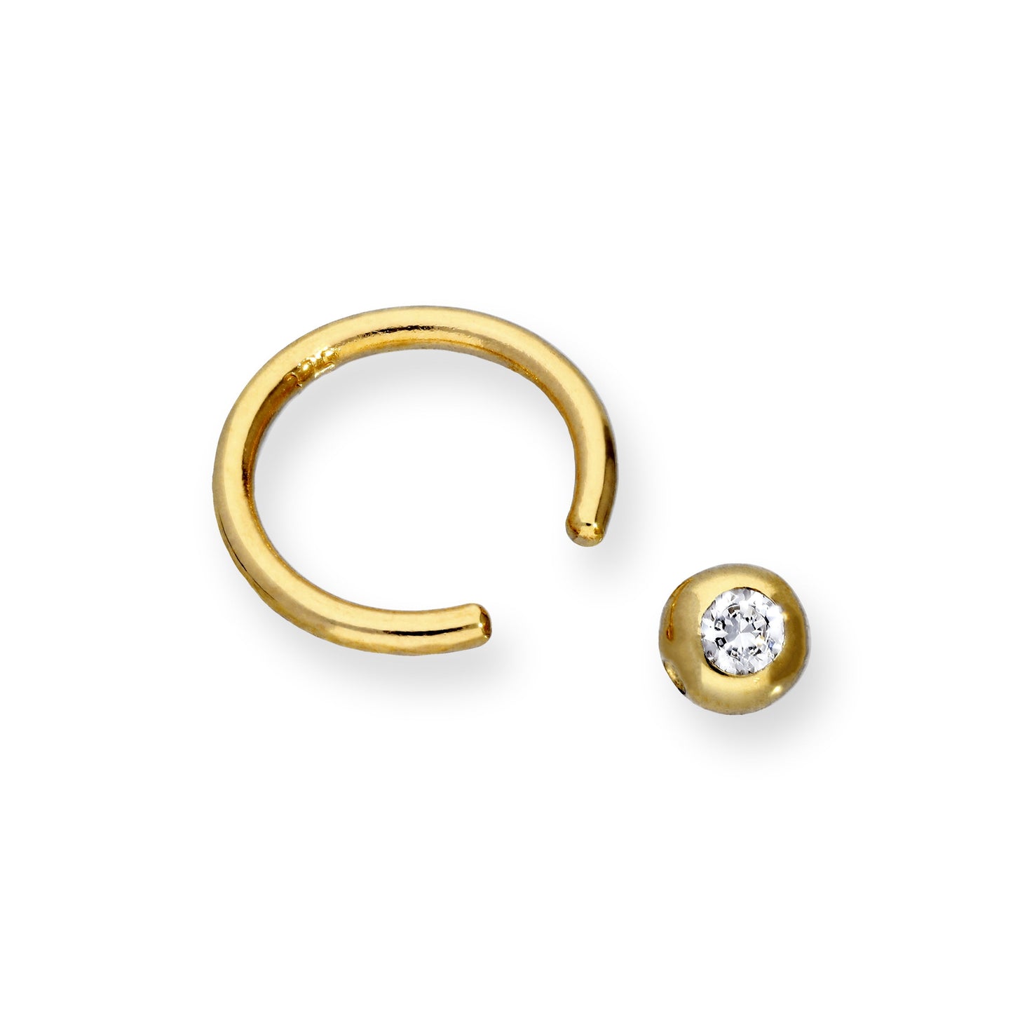 Anneau de nez en or 9 carats et cristal CZ transparent avec fermeture en boule BCR