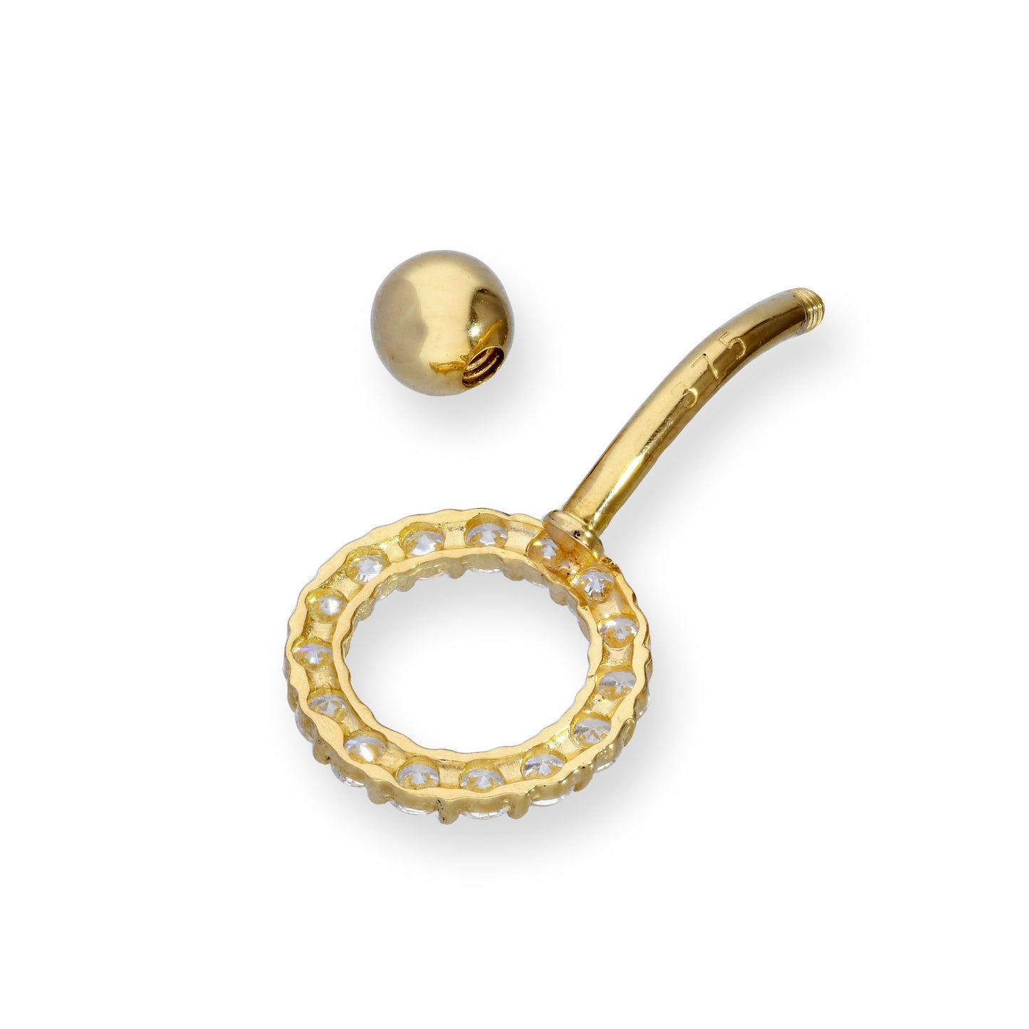 Piercing nombril en or 9 carats et cristal CZ transparent Karma Circle avec boule