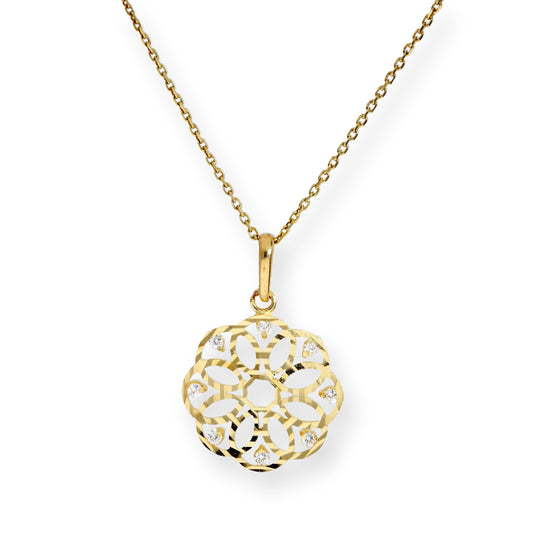 Collier avec pendentif en forme de cercle en or 9 carats et cristal CZ transparent, 40 à 50 cm