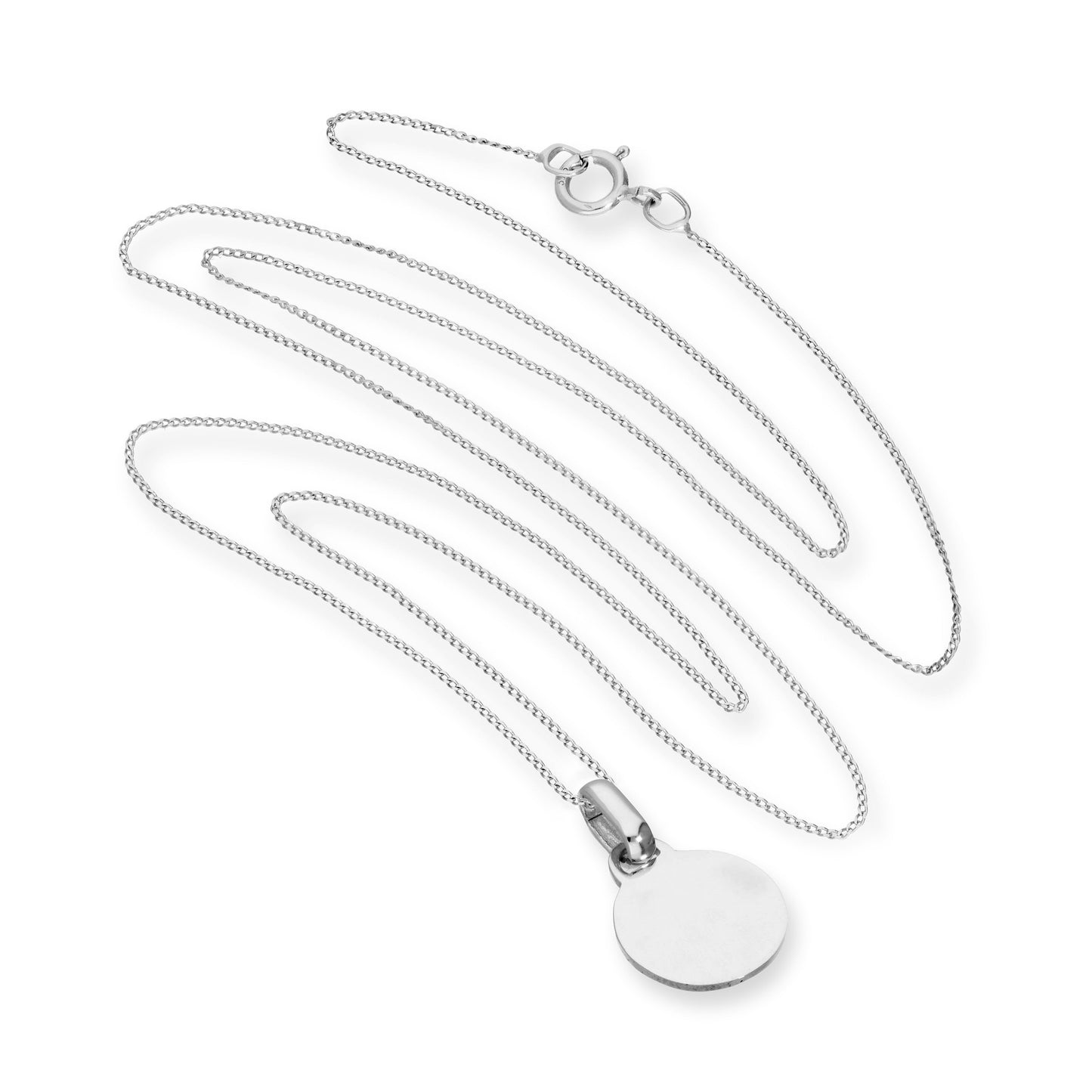 Collier pendentif rond gravable en or blanc 9 carats de 40 à 50 cm