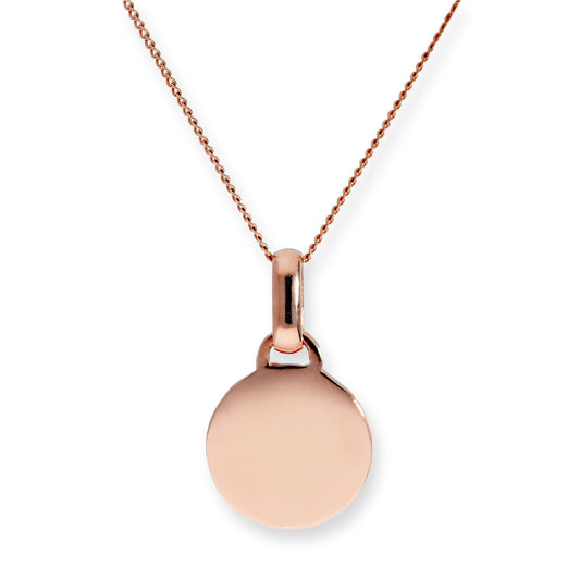 Collier pendentif rond gravable en or rose 9 carats de 40 à 45 cm