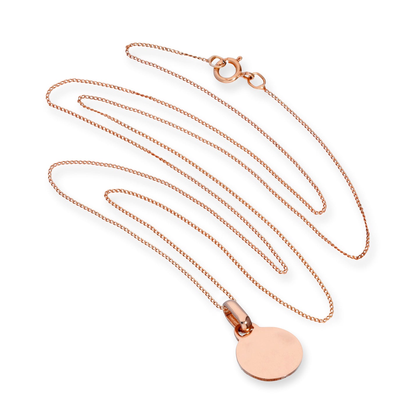 Collier pendentif rond gravable en or rose 9 carats de 40 à 45 cm