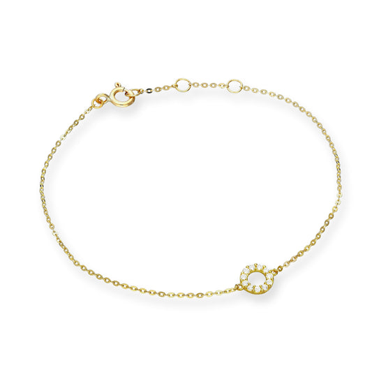 Bracelet Karma Circle 7 pouces en or 9 carats et cristal CZ transparent