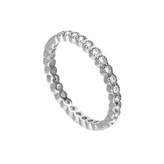 Bague d'éternité empilable en or blanc 9 carats et cristal CZ transparent, taille IU