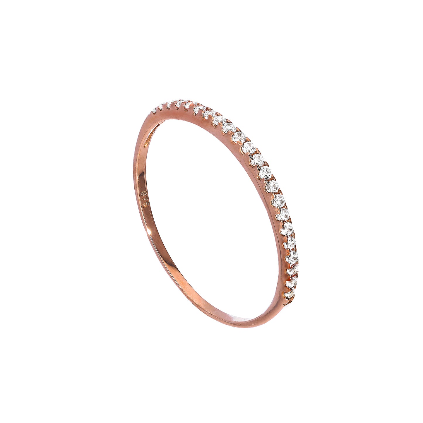 Bague d'éternité empilable en or rose 9 carats et cristal CZ transparent, taille IU