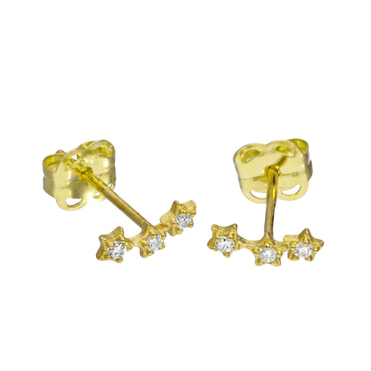 Boucles d'oreilles à tige en or 9 carats et cristaux CZ transparents en forme de chaîne d'étoiles