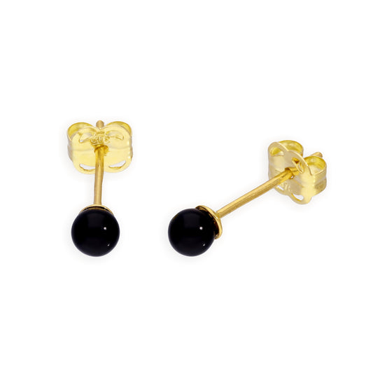 Boucles d'oreilles à tige en or 9 carats et boule noire de 3 mm