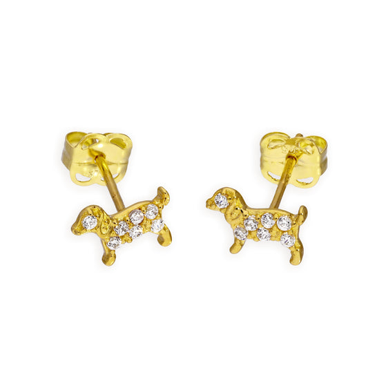Boucles d'oreilles à tige en or 9 carats et cristal CZ transparent en forme de chien