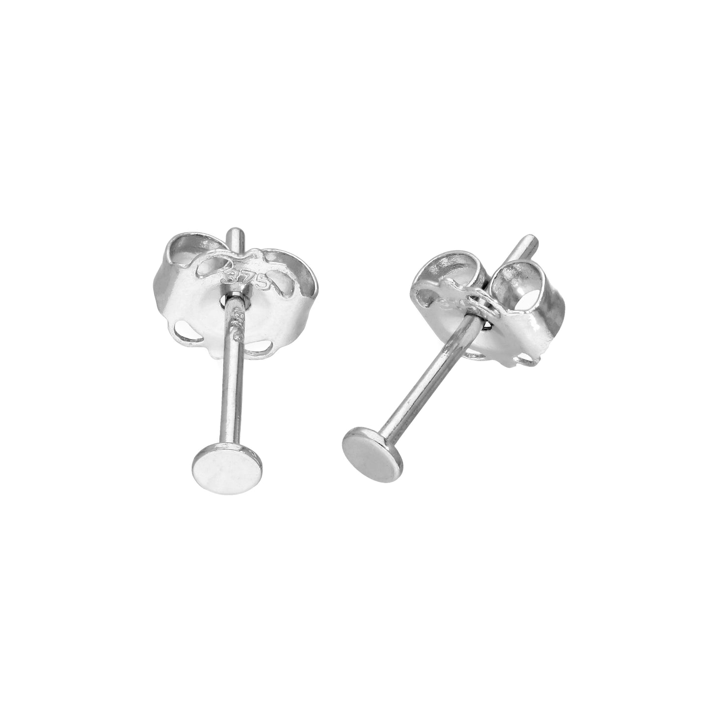 Boucles d'oreilles à tige en or blanc 9 carats avec cercle plat de 2 mm